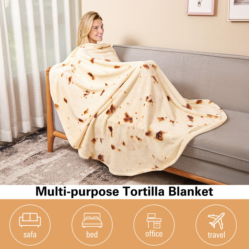 BUG HULL Tortilla Blanket for Adult and Kids, 80 inch Double Sided Tortilla Throw Blankets, Realistic Food Blanket, Funny Gifts for Kids Teenagers