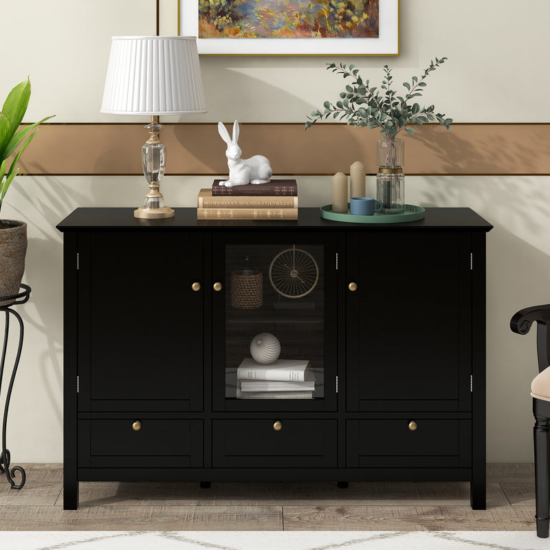 BUG HULL Modern Storage Cabinet 44.9" Wide Solid Wood Sideboard Buffet Table Console Table with 3 Doors and Drawers