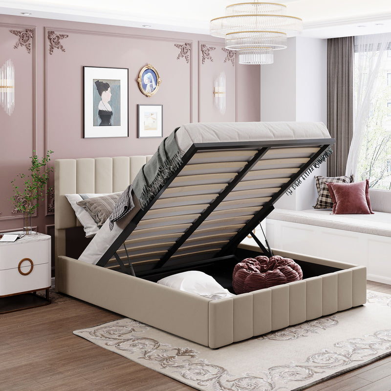 BUG HULL Lift Up Bed Frame Storage Bed Upholstered Platform Bed with Headboard and Storage Underneath