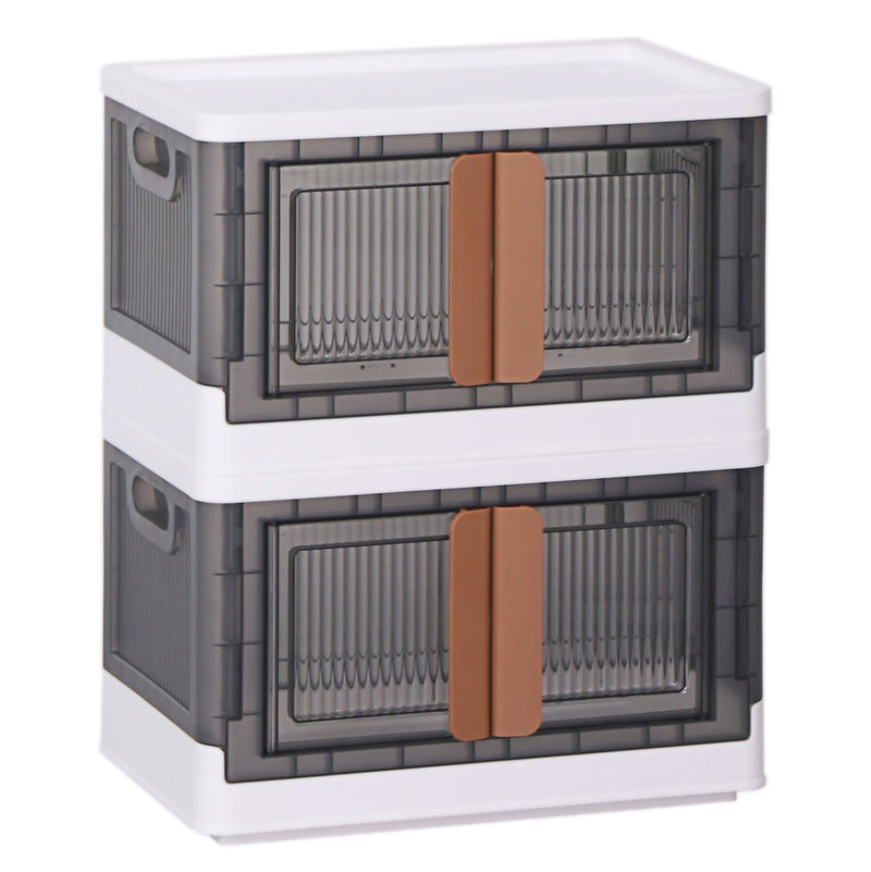 BUG HULL Storage Bins with Lids Collapsible Lidded Storage Bins Stackable Cube Bins with Wheels Plastic Storage Box Containers with Double Doors Gray