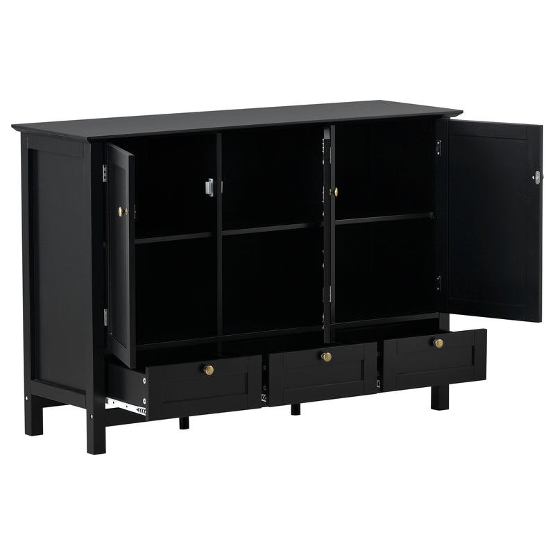 BUG HULL Modern Storage Cabinet 44.9" Wide Solid Wood Sideboard Buffet Table Console Table with 3 Doors and Drawers