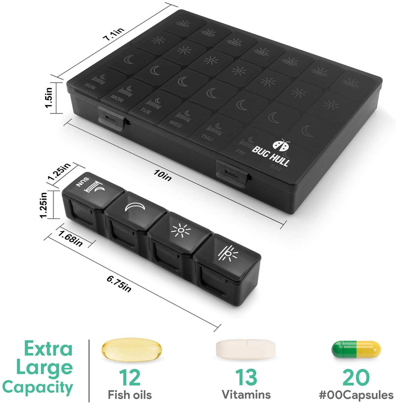 Extra Large 7 Day Pill Organizer 4 Times a Day for Vitamin/Fish Oil/Supplements
