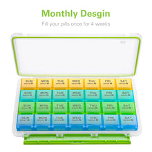 将图片加载到图库查看器，28 Day Pill Organizer, Monthly Pill Case for Vitamins, Supplements and Fish Oil